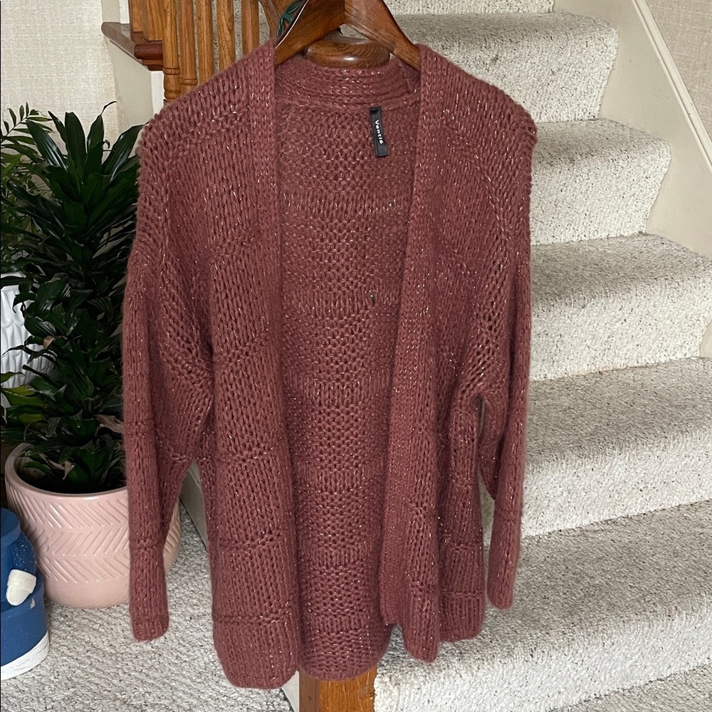 Venti6 Cozy Knit Open-Front Mohair Sweater Cardigan